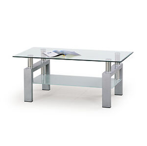 Halmar Konferenční stolek: DIANA Silver HALMAR - sklo/kov: oceľ maľovaná prášková - silver/ sklo bezfarebné