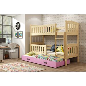BMS Dětská patrová postel s přistýlkou KUBUŠ 3 | borovice Barva: Borovice / růžová, Rozměr: 190 x 80 cm