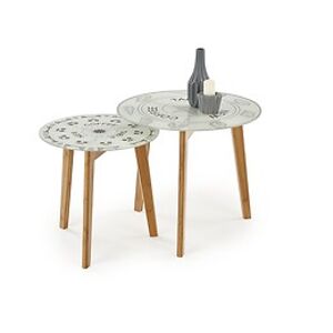 Konferenční stolek: HALMAR BRAGA (2ks) HALMAR - drevo: drevo masív, HALMAR - sklo/kov: sklo viacfarebné