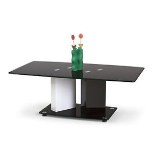 Konferenční stolek: HALMAR DEBRA HALMAR - drevo: MDF lakovaná - biela/čierna, HALMAR - sklo/kov: sklo čierne