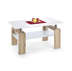 Konferenční stolek: HALMAR DIANA H MIX HALMAR - drevo: MDF lakovaná biela/MDF laminovaná dub sonoma, HALMAR - sklo/kov: sklo mliečné