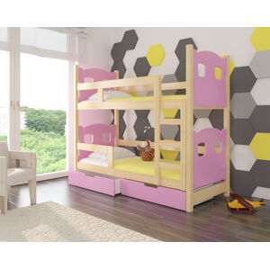 ArtAdrk Dětská patrová postel MARABA Barva: Borovice / růžová