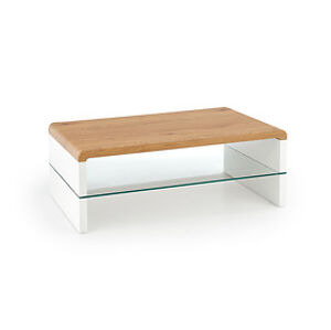 Konferenční stolek: HALMAR KONTEX HALMAR - drevo: MDF laminovaná/ lakovaná - dub zlatý/ biela, HALMAR - sklo/kov: sklo bezfarebné