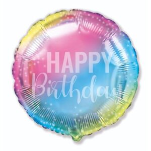 Balón foliový 45cm kulatý DUHOVÝ- RAINBOW - Happy Birthday - narozeniny - FLEXMETAL