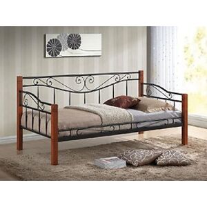 Kovová postel: SIGNAL KENIA s roštem 90 x 200 SIGNAL - spálňový nábytok: kov - čierny/dr. čerešňa antická