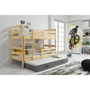 BMS Dětská patrová postel s přistýlkou Eryk 3 | borovice Barva: Borovice / šedá, Rozměr: 200 x 90 cm