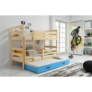 BMS Dětská patrová postel s přistýlkou Eryk 3 | borovice Barva: Borovice / modrá, Rozměr: 160 x 80 cm