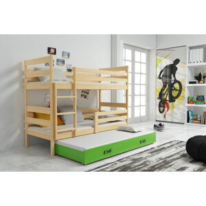BMS Dětská patrová postel s přistýlkou Eryk 3 | borovice Barva: Borovice / zelená, Rozměr: 200 x 90 cm