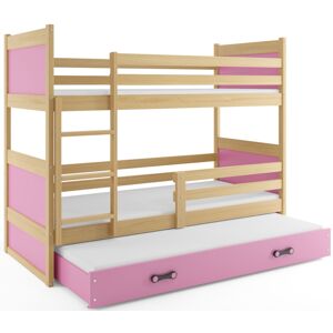 BMS Dětská patrová postel s přistýlkou RICO 3 | borovice 80 x 160 cm Barva: Růžová