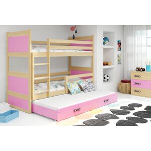 BMS Dětská patrová postel s přistýlkou RICO 3| borovice 80 x 190 cm Barva: Růžová