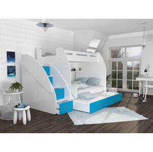 ArtAJ Dětská patrová postel s přistýlkou zúžit 3 Farba Zuzia: biela/modrá