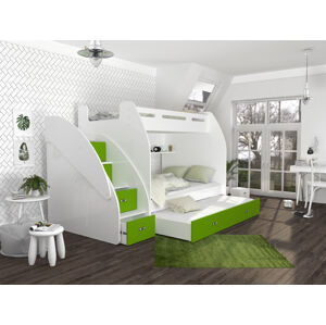 ArtAJ Dětská patrová postel s přistýlkou zúžit 3 Farba Zuzia: biela/zelená