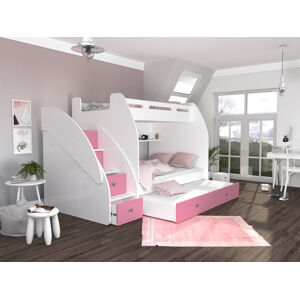 ArtAJ Dětská patrová postel s přistýlkou zúžit 3 Farba Zuzia: biela/ružová