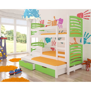 ArtAdrk Dětská patrová postel s přistýlkou SORIA Barva: bílá / zelená