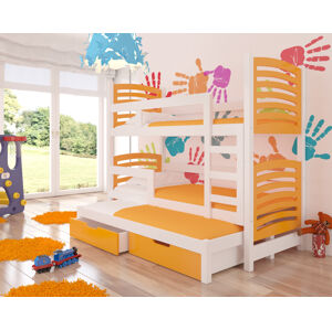 ArtAdrk Dětská patrová postel s přistýlkou SORIA Barva: Bílá / oranžová