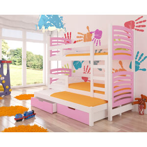 ArtAdrk Dětská patrová postel s přistýlkou SORIA Barva: bílá / růžová