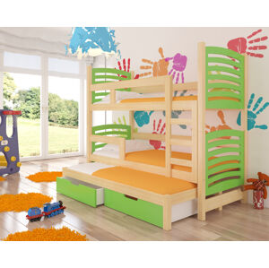 ArtAdrk Dětská patrová postel s přistýlkou SORIA Barva: Borovice / zelená