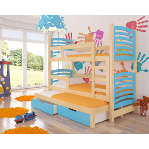 ArtAdrk Dětská patrová postel s přistýlkou SORIA Barva: Borovice / modrá