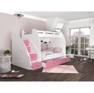 ArtAJ Dětská patrová postel zúžit Barva Zuzia: bílá/růžová