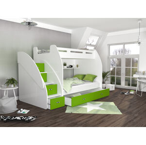 ArtAJ Dětská patrová postel zúžit Barva Zuzia: bílá/zelená