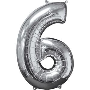 balónek fóliový narozeniny číslo 6 stříbrný 66cm - Amscan
