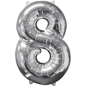 balónek fóliový narozeniny číslo 8 stříbrný 66cm - Amscan