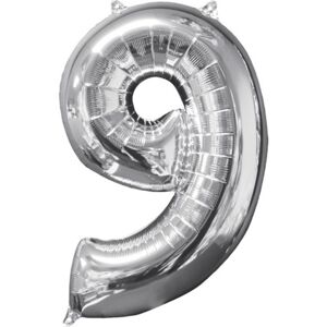 balónek fóliový narozeniny číslo 9 stříbrný 66cm - Amscan