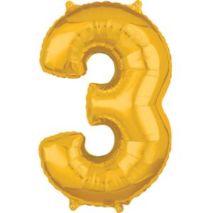 balónek fóliový narozeniny číslo 3 zlatý 66cm - Amscan