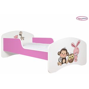 Happy Babies Dětská postel ANIMALS růžová 160x80 cm Farba: Ružová / Biela, Prevedenie: L03 / 80 x 160 cm / bez úložného priestoru, Obrázok: AM05
