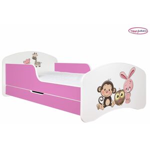 Happy Babies Dětská postel ANIMALS růžová 160x80 cm Farba: Ružová / Biela, Prevedenie: L04 / 80 x 160 cm /S úložným priestorom, Obrázok: AM05
