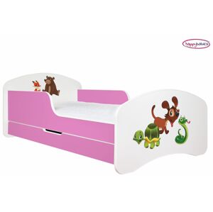 Happy Babies Dětská postel ANIMALS růžová 160x80 cm Farba: Ružová / Biela, Prevedenie: L04 / 80 x 160 cm /S úložným priestorom, Obrázok: AM10