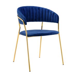 King Home Krzesło MARGO ciemny niebieski - welurem, podstawa złota
