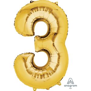 Balónek fóliový narozeniny číslo 3 zlatý 86cm - Amscan