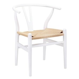 King Home Krzesło Wishbone białe - drewno Bukowa, naturalne włókno