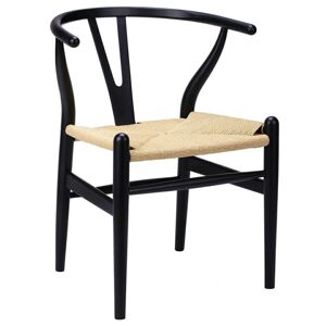 King Home Krzesło Wishbone czarne - drewno Bukowa, naturalne włókno