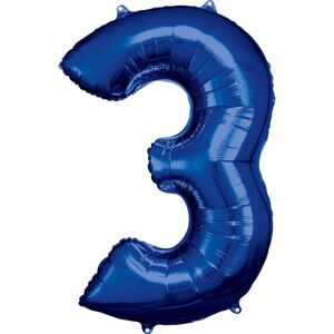 Balónek fóliový narozeniny číslo 3 modrý 86cm - Amscan
