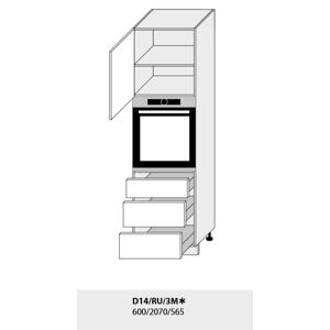 Kuchynská linka PLATINUM Kuchyně: Skříňka D14/RU/3M/(ŠxVxH) 60 x 207 x 56,5 cm (korpus lava, šedá, bílá