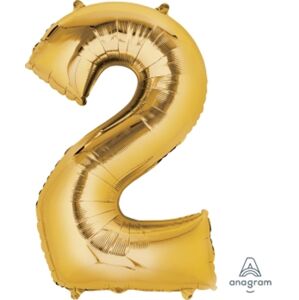 Balónek fóliový narozeniny číslo 2 zlatý 86cm - Amscan