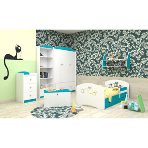 Happy Babies Dětská postel Happy design / kočičky Farba: Modrá / biela, Prevedenie: L10 / 90 x 200 cm / S úložným priestorom