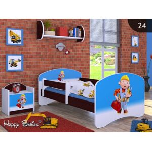 Happy Babies Dětská postel HAPPY / 24 Bob stavitel 160 x 80 cm Farba: Gaštan Wenge / Biela, Prevedenie: L03 / 80 x 160 cm / bez úložného priestoru