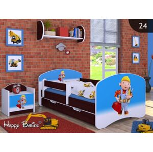 Happy Babies Dětská postel HAPPY / 24 Bob stavitel 160 x 80 cm Farba: Gaštan Wenge / Biela, Prevedenie: L04 / 80 x 160 cm /S úložným priestorom