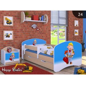 Happy Babies Dětská postel HAPPY / 24 Bob stavitel 160 x 80 cm Farba: Hruška / Biela, Prevedenie: L04 / 80 x 160 cm /S úložným priestorom