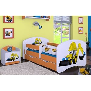 Happy Babies Dětská postel HAPPY / 32 Bagr 160 x 80 cm Farba: Oranžová / Biela, Prevedenie: L04 / 80 x 160 cm /S úložným priestorom, Obrázok: Bager