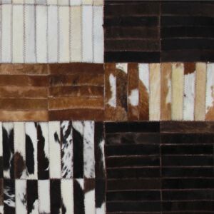 Tempo Kondela Luxusní kožený koberec patchwork 69x140 KŮŽE typ 4| černá/hnědá/bílá