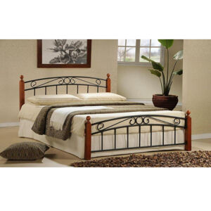 Tempo Kondela Manželská postel DOLORES Cyra: Manželská posteľ Dolores / drevo čerešňa / čierna kov / 160 x 200 cm