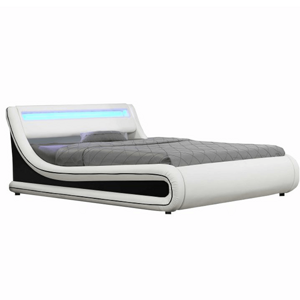 Tempo Kondela Manželská postel s RGB LED osvětlením, bílá / černá, 160x200, MANILA NEW
