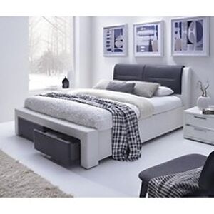 Manželská postel: HALMAR CASSANDRA S 160 HALMAR - poťahový materiál: eco koža - bielo čierna