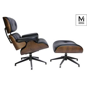 Modesto Design MODESTO fotel LOUNGE z podnožka czarny - sklejka orzech, skóra ekologiczna