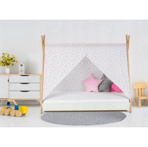 ArtGapp Dětská postel TIPI se stříškou Barva: Bílá/bílé kuličky