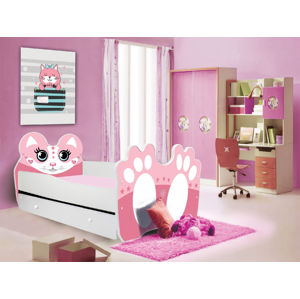 ArtAdrk Dětská postel zvířátko 140x70 se zásuvkou Barva: bílo / růžová kočička